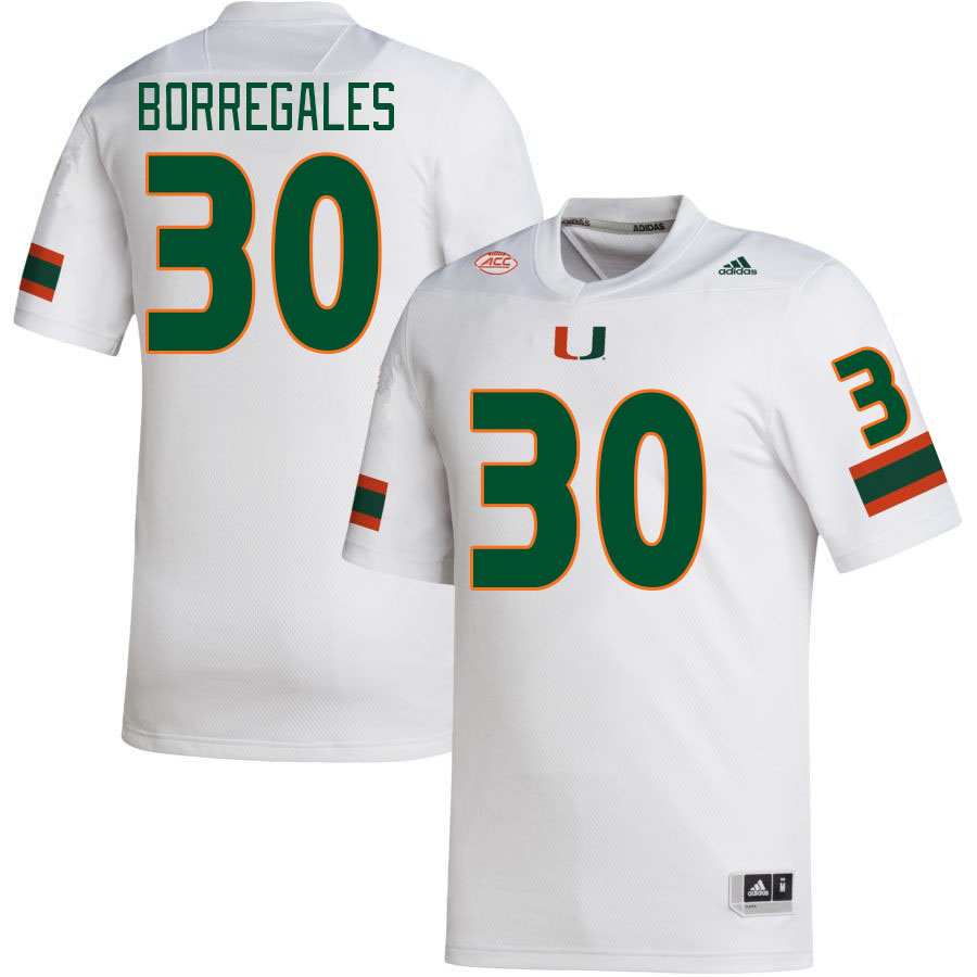 Men #30 Andres Borregales Miami Hurricanes College Football Jerseys Stitched-White - Click Image to Close